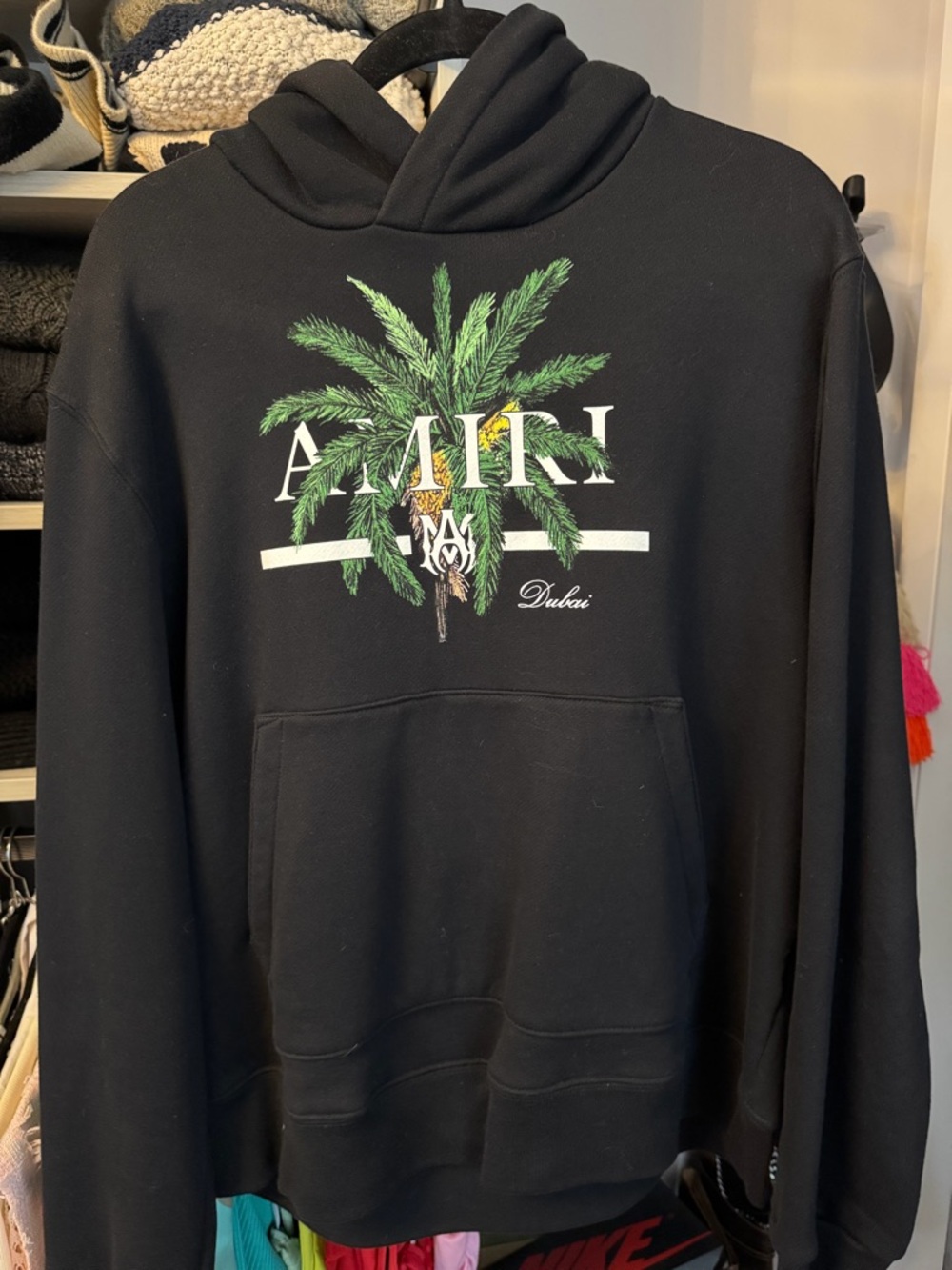 AMIRI Black Crewneck Sweatshirt with Green Palm Graphic